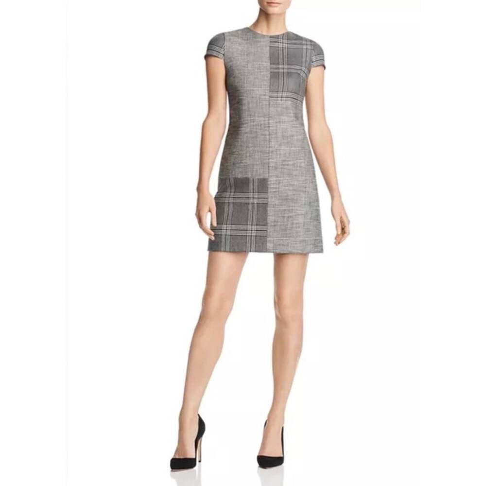 Alice + Olivia Coley Plaid Patchwork Mini Dress Gray Black Size 0 Wool Blend